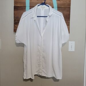 Cloth & Stone By Anthropolie White Button-Up Tencel Lyocell Short Sleeve Blouse